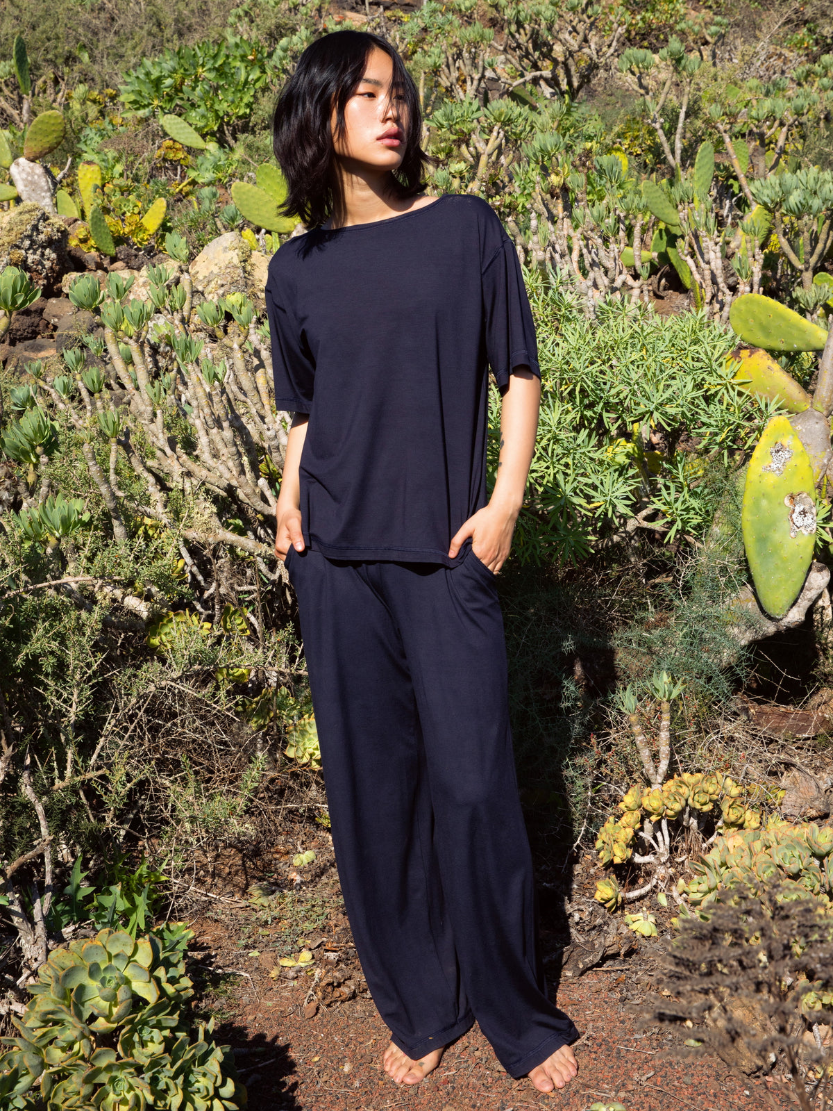 Pantalon de pyjama coupe palazzo DEEPSLEEPWEAR Balancing - bleu lapis foncé (CALIDA 339)