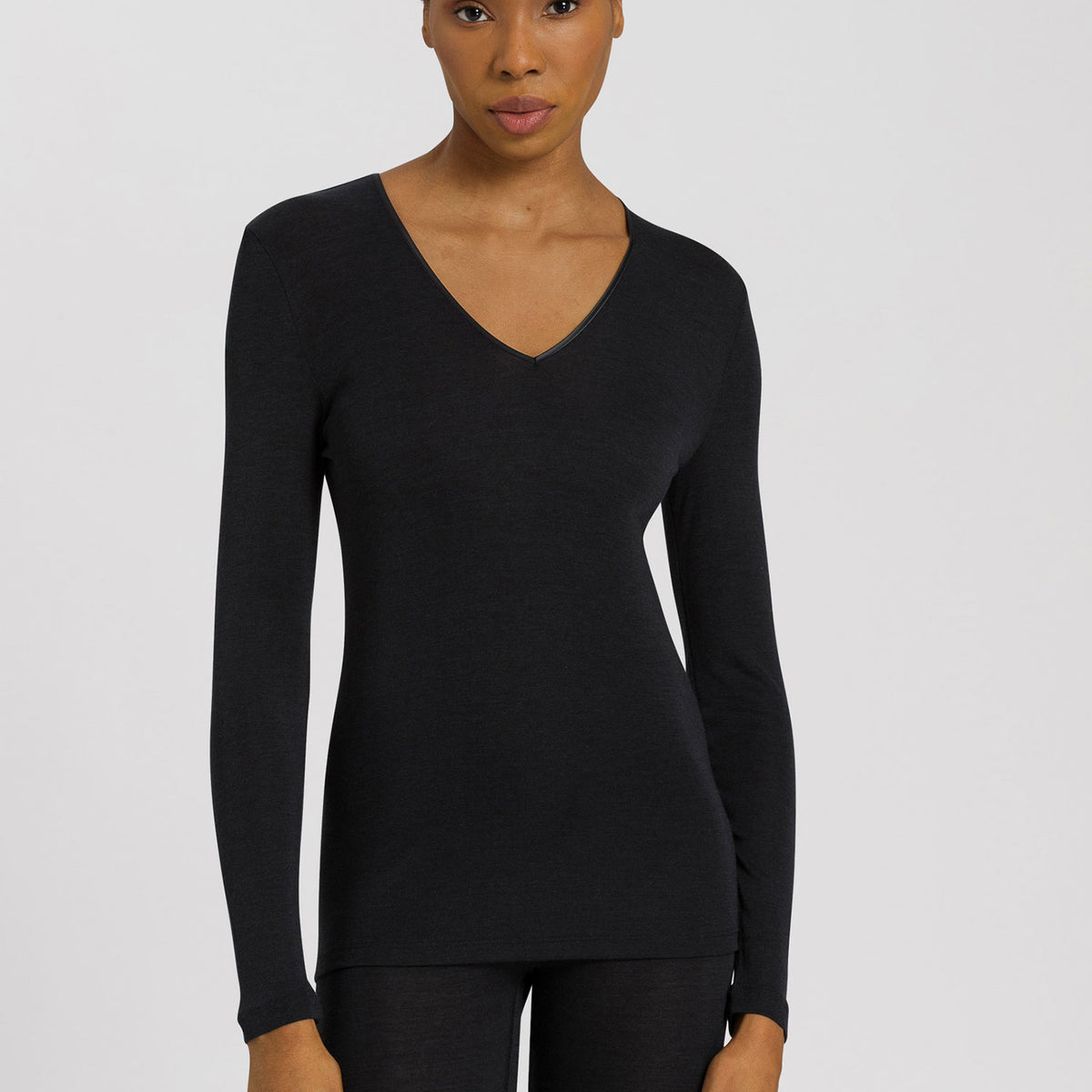 Shirt langarm mit V-Neck WOOLEN SILK