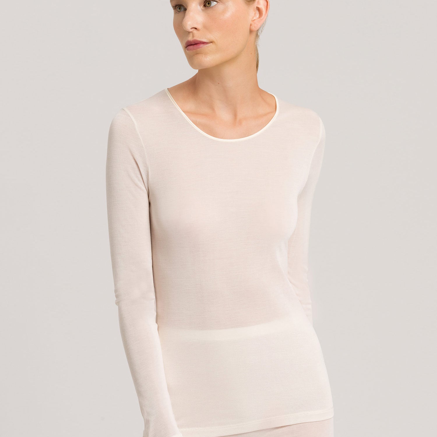 قميص بأكمام طويلة، ياقة دائرية، PURE SILK