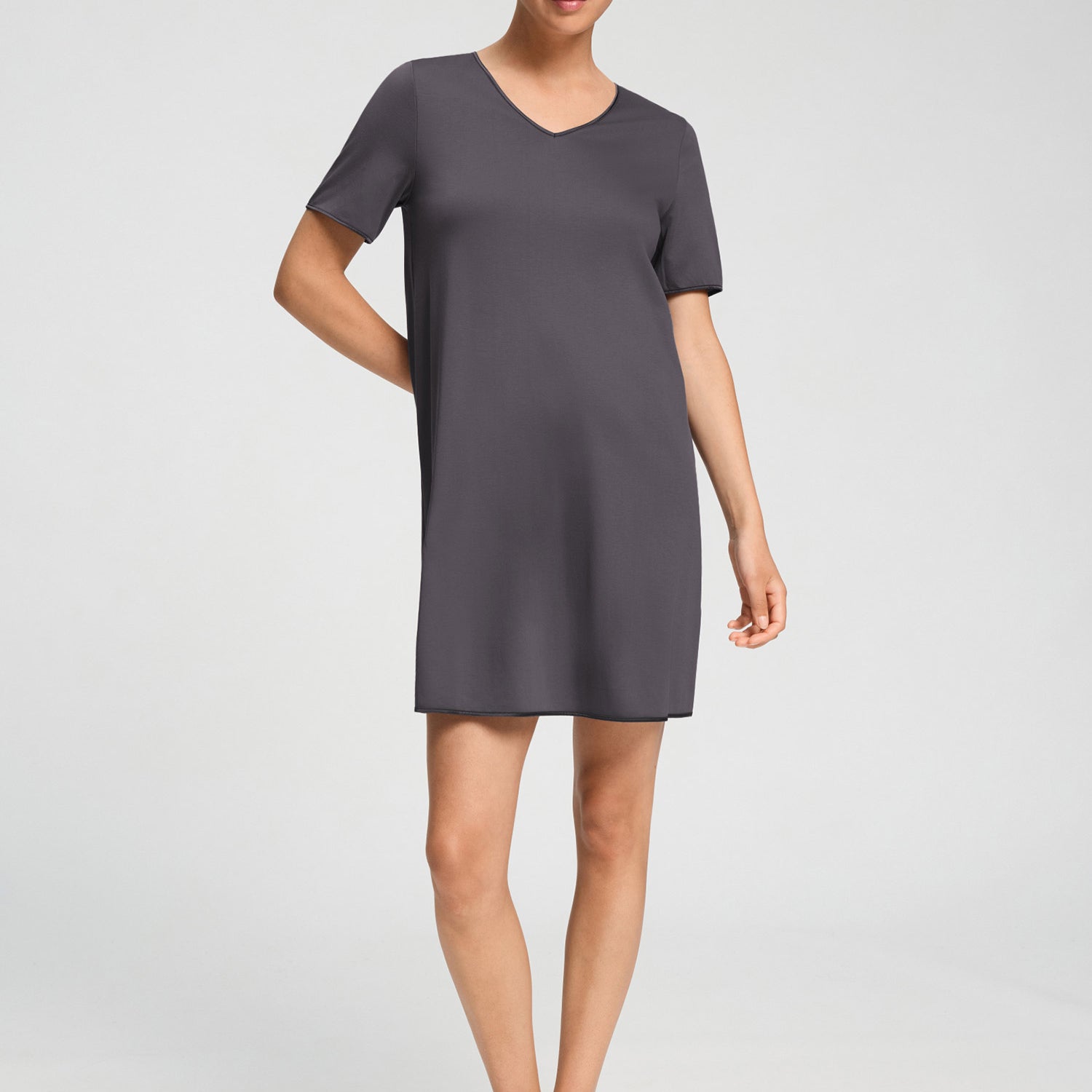 Nightdress COTTON SILK, kurzarm, 90cm Länge, in Herbstfarbe boulevard, Grössen M & XL