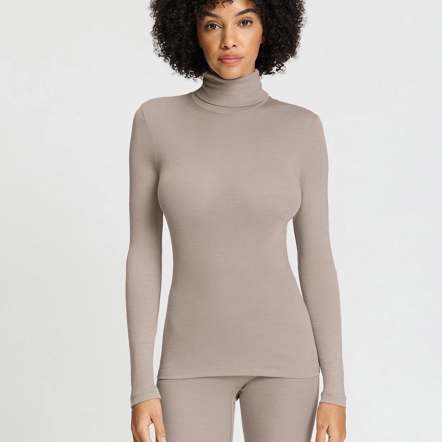 Turtleneck-, Rollkragen-Shirt WOOLEN SILK, in Herbstfarbe rose grey, Grössen S & M
