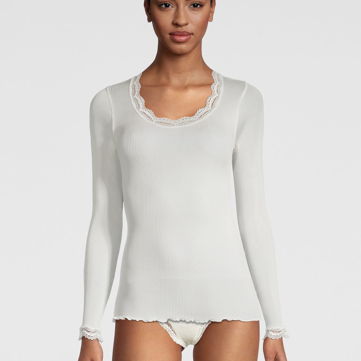 Shirt long sleeve, with Dentelle de Calais® lace, PURE SILK