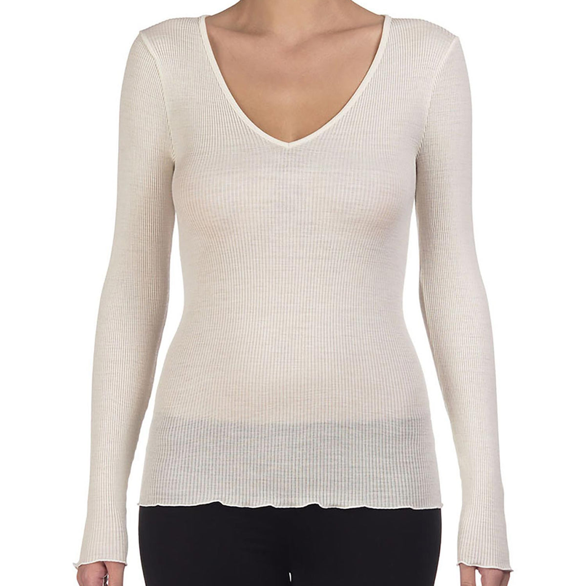 Shirt long-sleeve, V-Neck, WOOL AND SILK