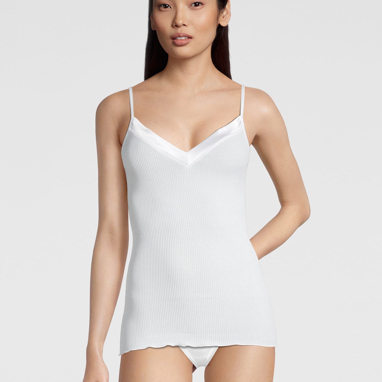 斯帕格顶, V领,细罗纹,带宽缎饰,FILOSCOZIA SATIN EDGE