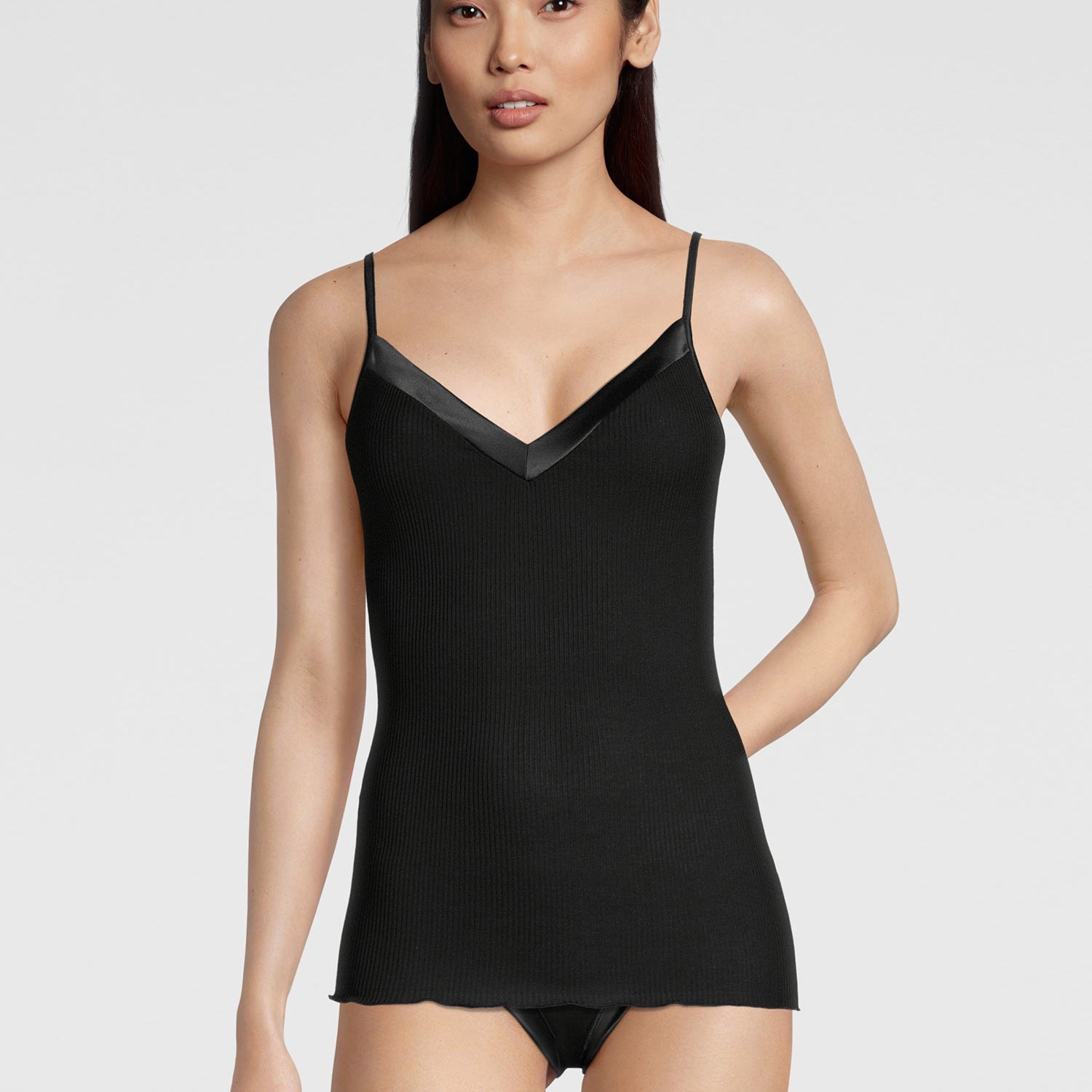 斯帕格顶, V领,细罗纹,带宽缎饰,FILOSCOZIA SATIN EDGE