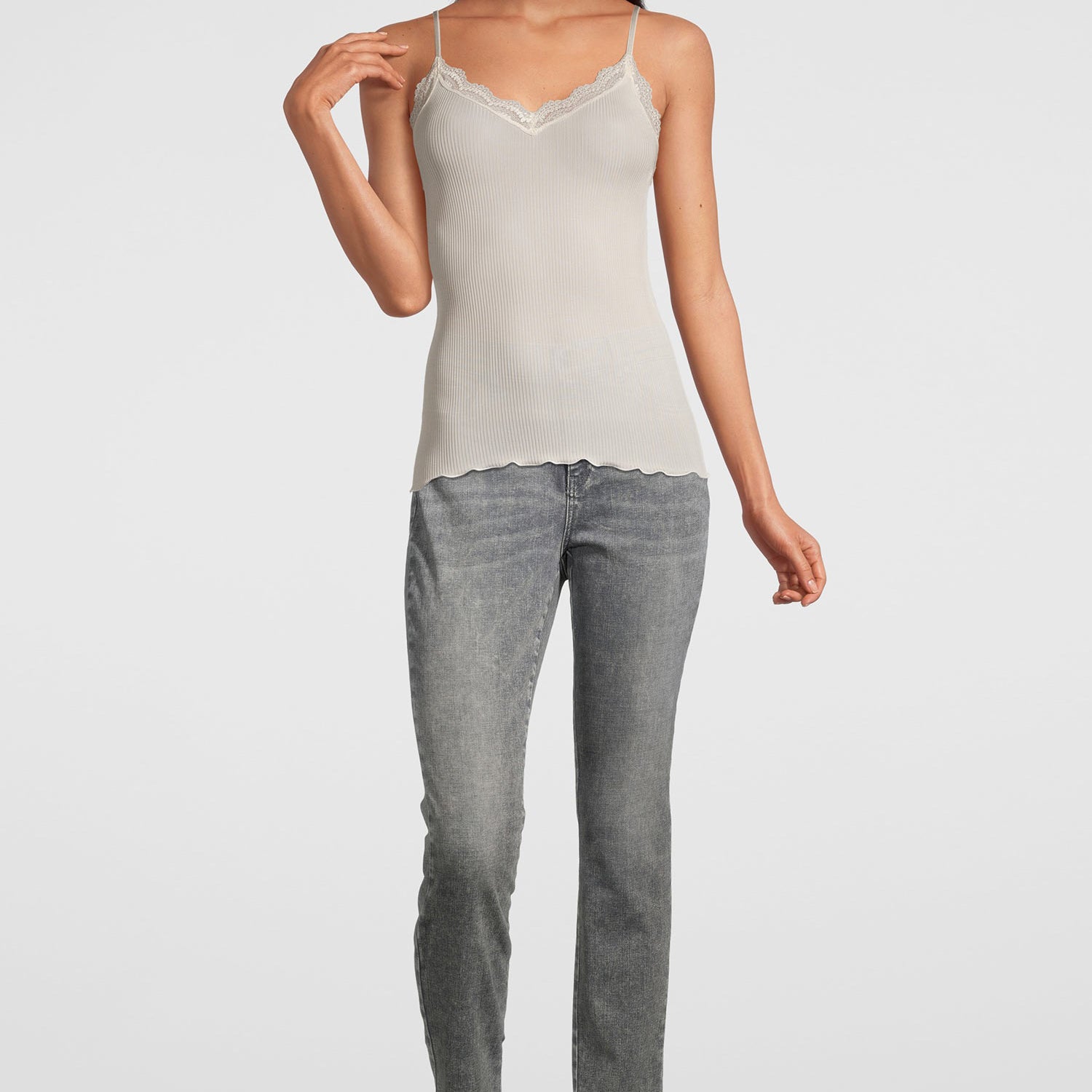 斯帕格顶,V领,配有“Dentelle de Calais®”蕾丝,PURE SILK