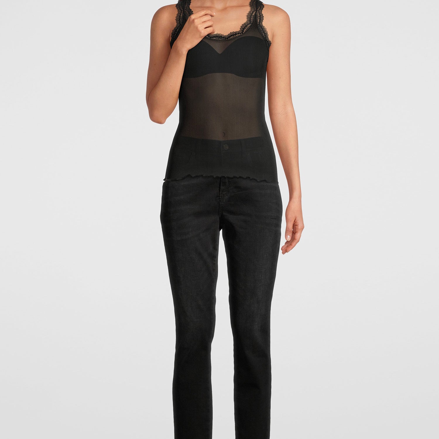 Tank-顶部 配有“Dentelle de Calais®”蕾丝,PURE SILK