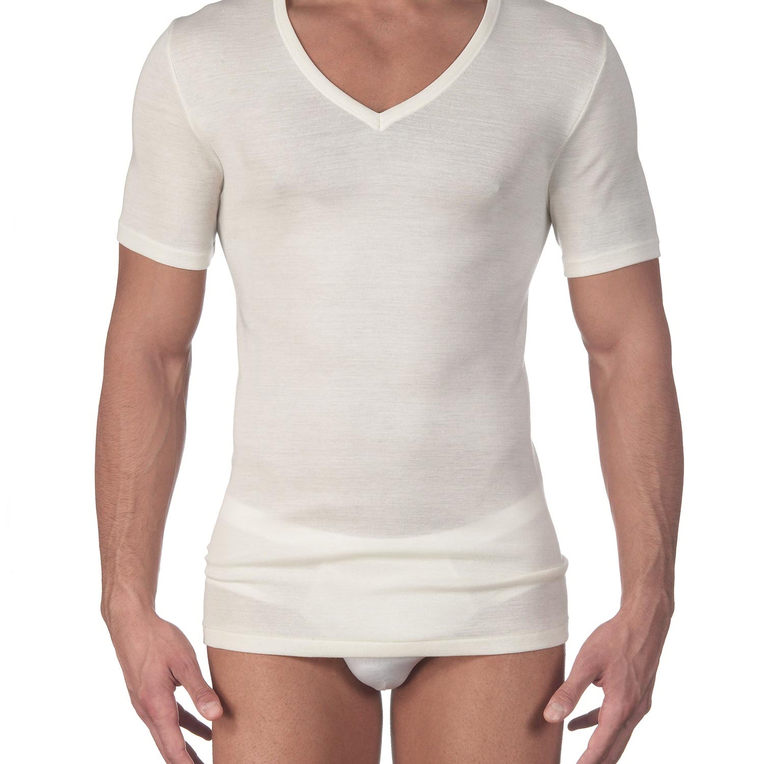 T-Shirt, V-Neck, MERINO WOOL AND SILK