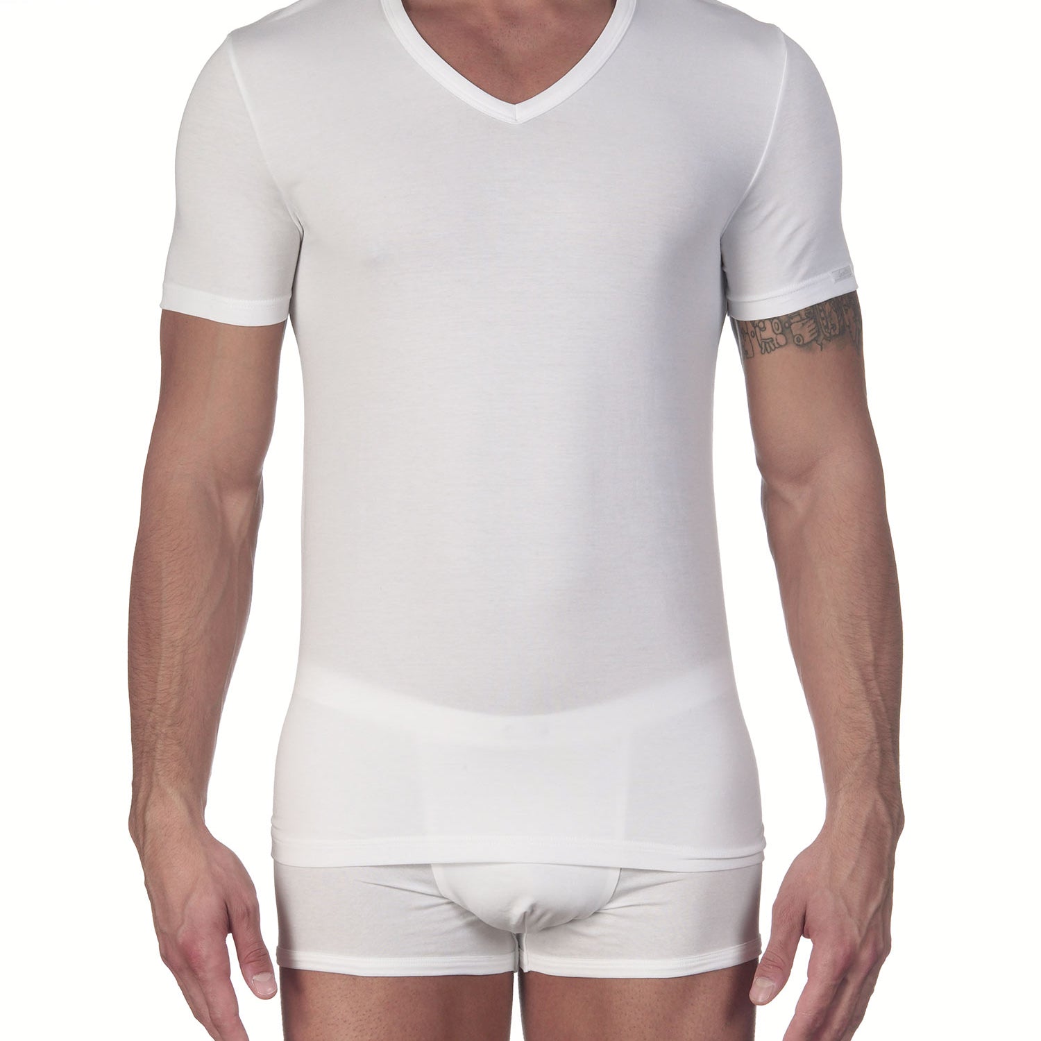 T-Shirt, V-Neck, STRETCH JERSEY COTTON