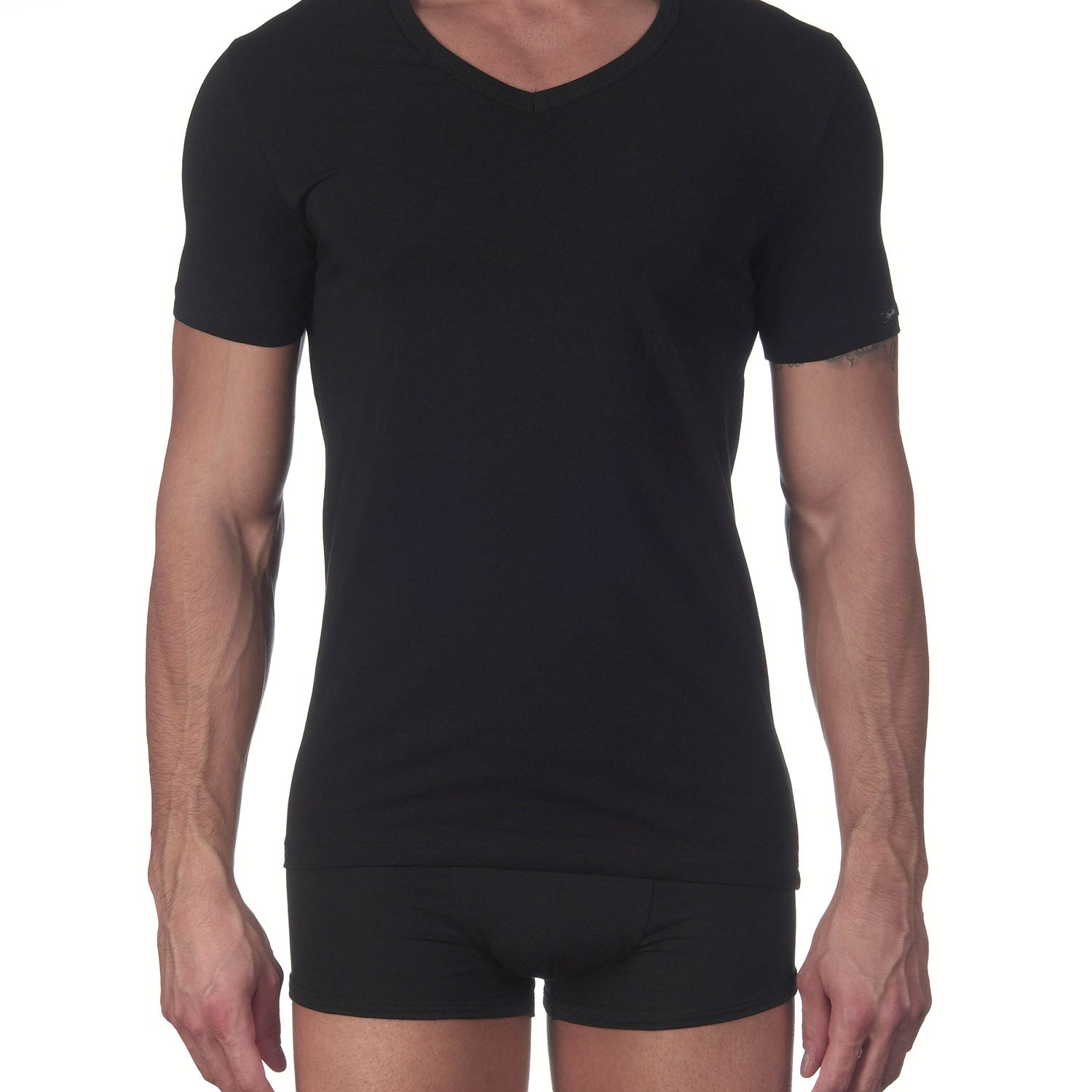 T-Shirt, V-Neck, STRETCH JERSEY COTTON