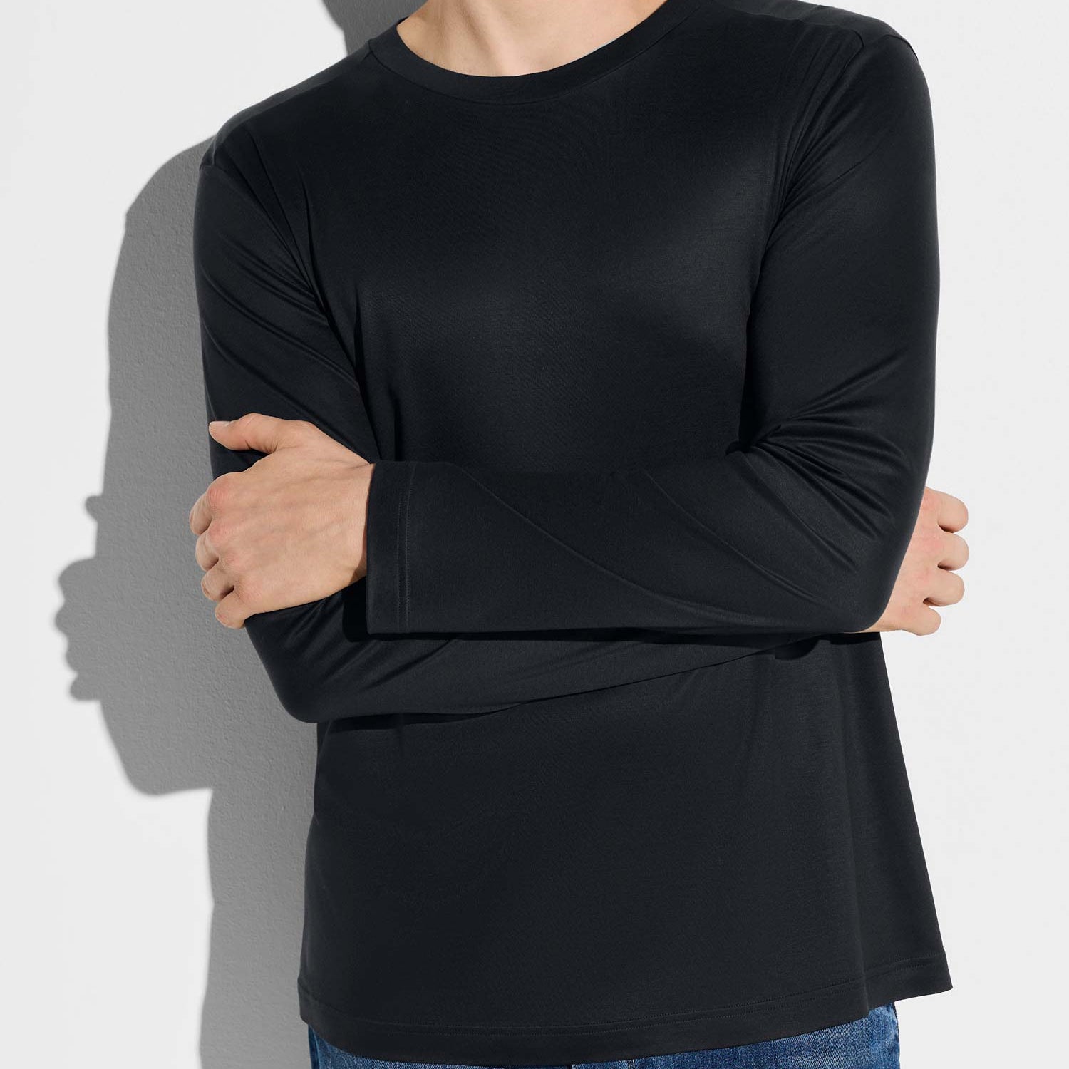 Shirt Long Sleeve SUSTAINABLE LUXURY – in Herbstfarbe "midnight", Grösse M
