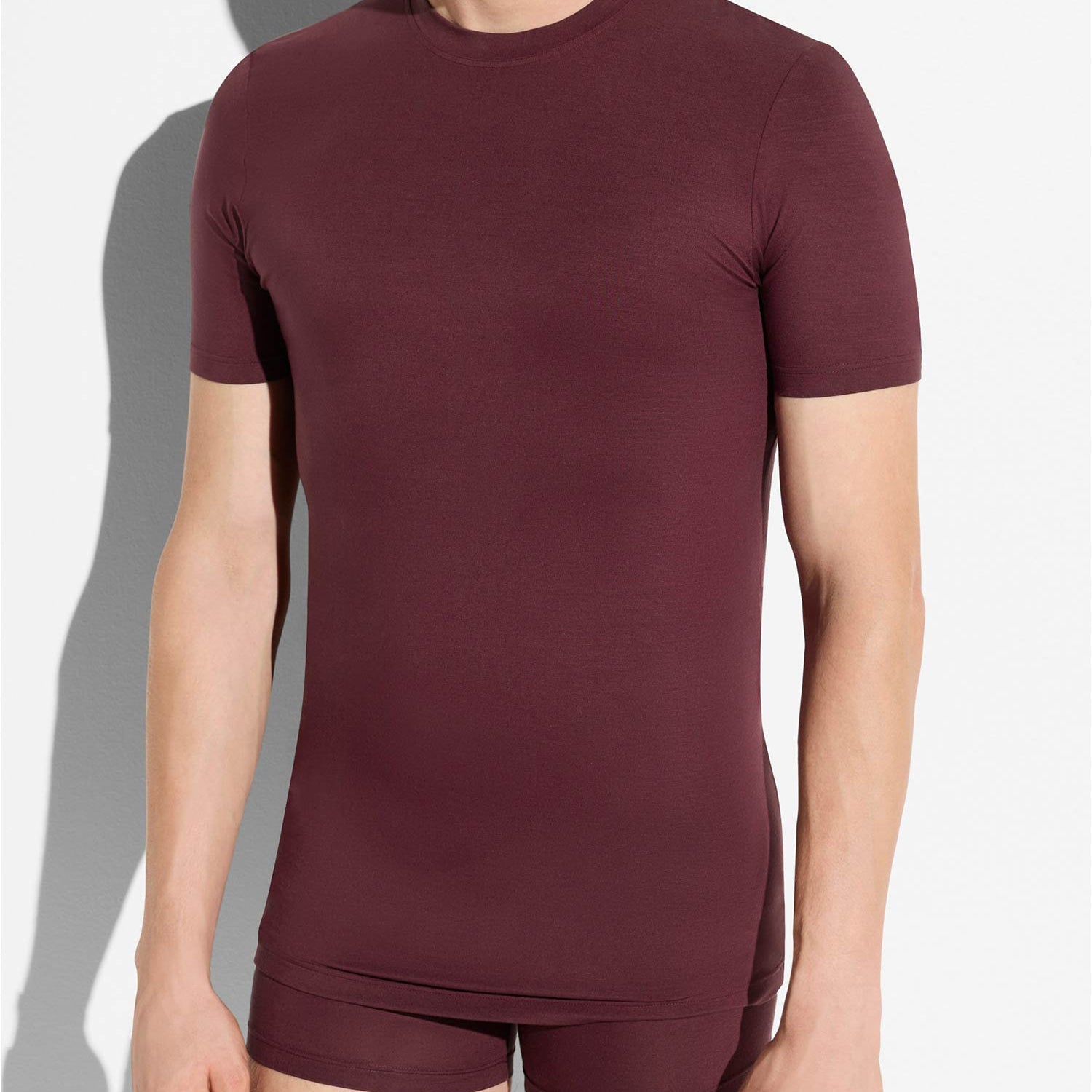 T-Shirt PURENESS, Rundhals, in Herbstfarbe "ruby wine", Grösse M
