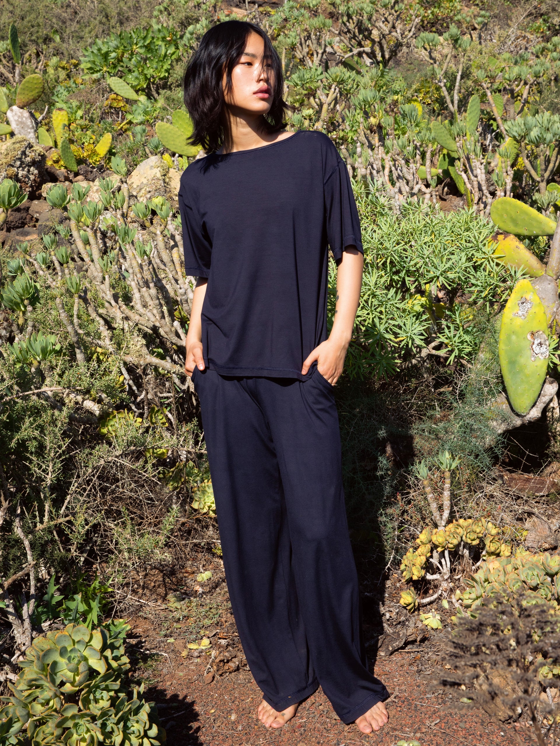 Pajama pants in a palazzo cut DEEPSLEEPWEAR Balancing - dark lapis blue (CALIDA 339)