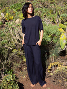 Pantalon de pyjama coupe palazzo DEEPSLEEPWEAR Balancing - bleu lapis foncé (CALIDA 339)
