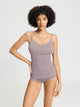 Spaghetti-Top COTTON SEAMLESS, V-Neck, in Herbstfarbe stormy rose, Grössen S & M