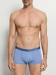 Pants MICRO TOUCH, in summer color mineral blue, with printed web waistband 