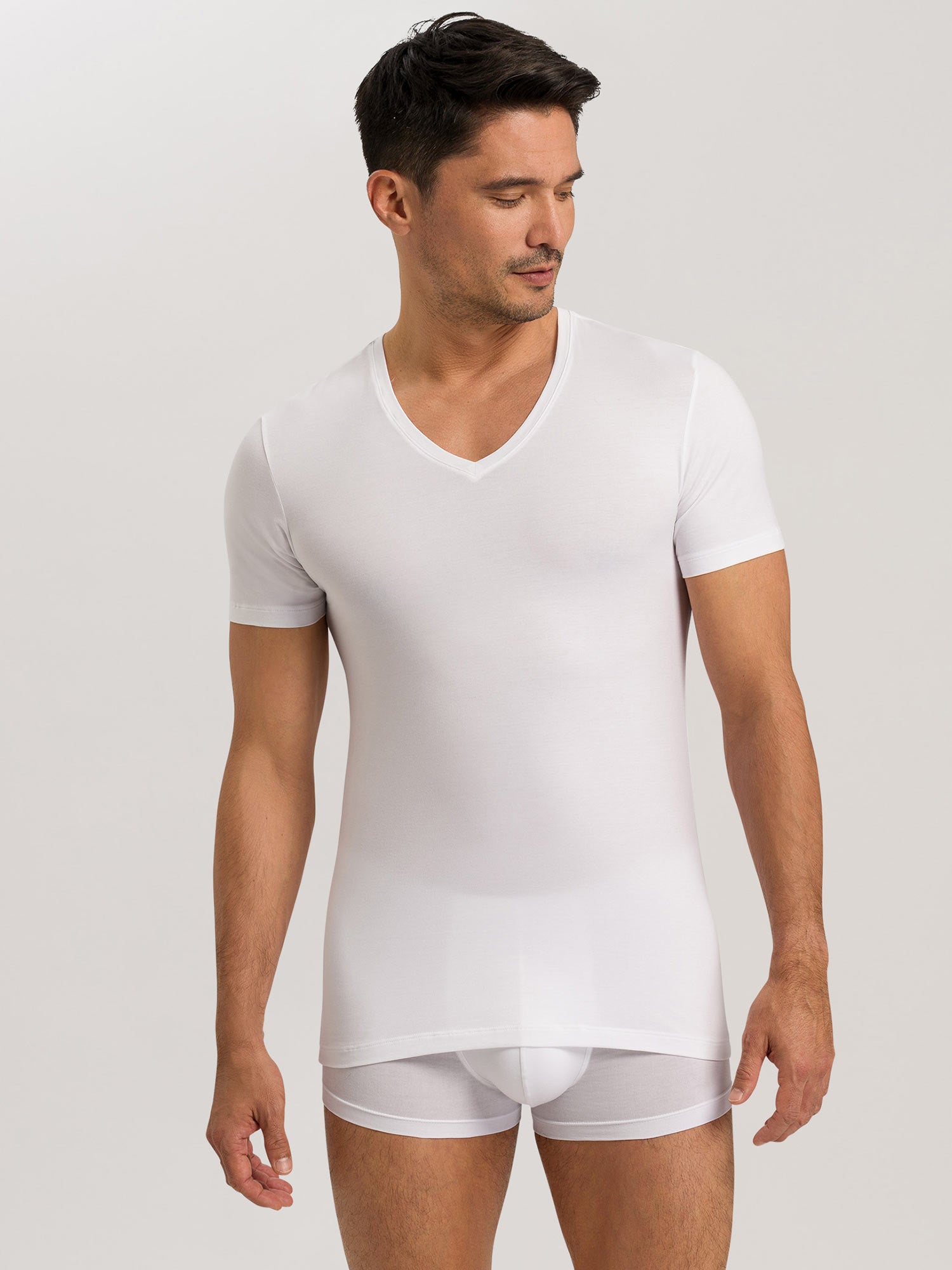 تي شيرت بياقة على شكل V، COTTON SUPERIOR 