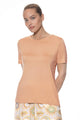 Chemise, manches courtes, col rond, PURE CHIC, en couleur d'été caramel fudge 