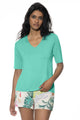 Chemise, manches courtes, col en V, PURE CHIC en couleur d'été seafoam (vert vif) 