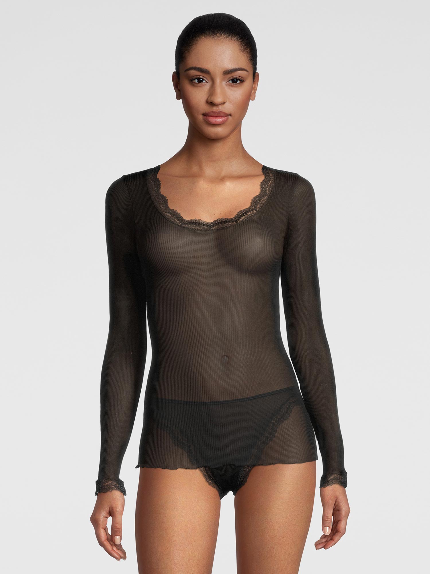 Shirt langarm, mit Dentelle de Calais®-Spitze, PURE SILK