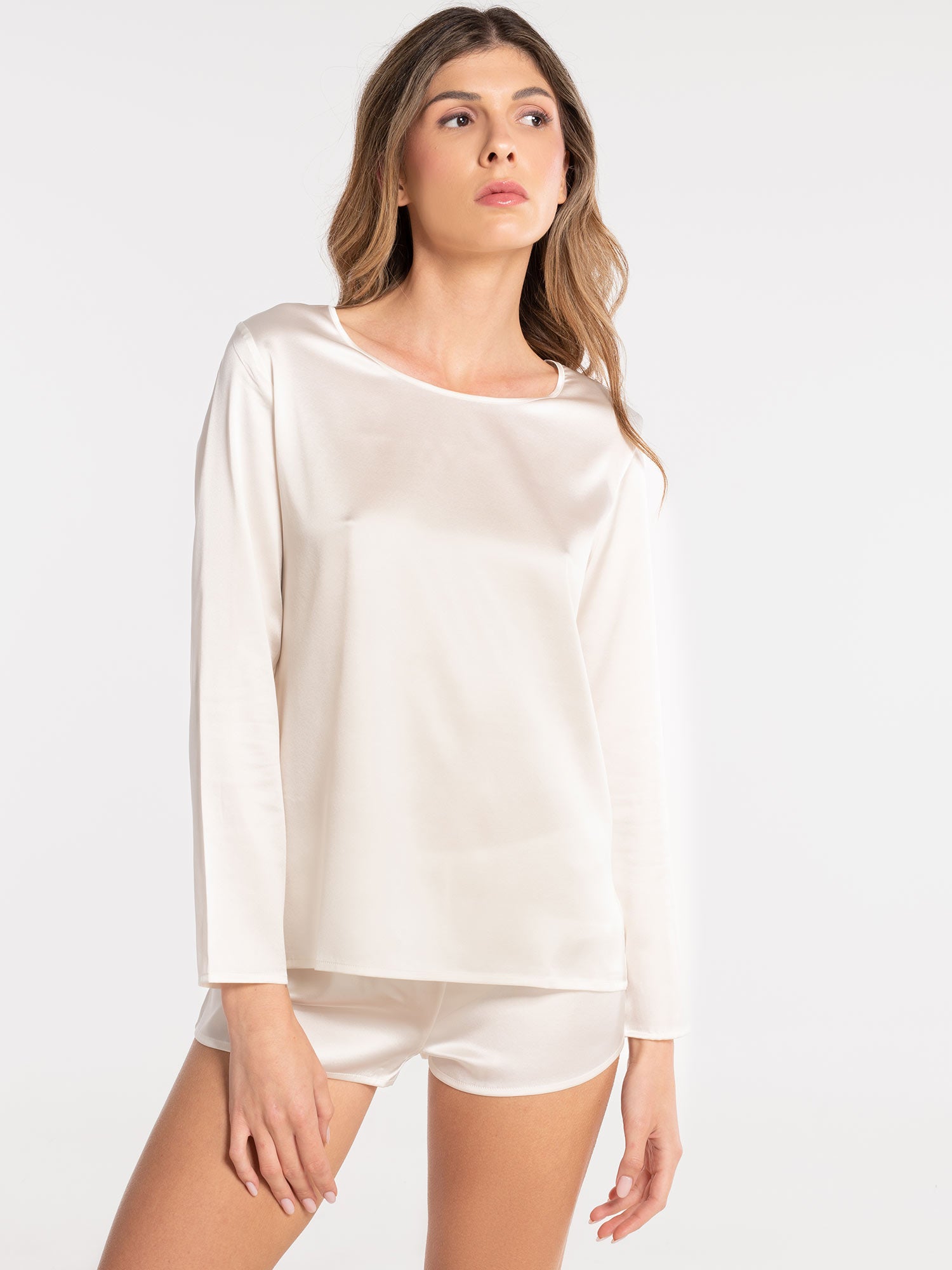 قميص، بأكمام طويلة، PURE SILK STRETCH 