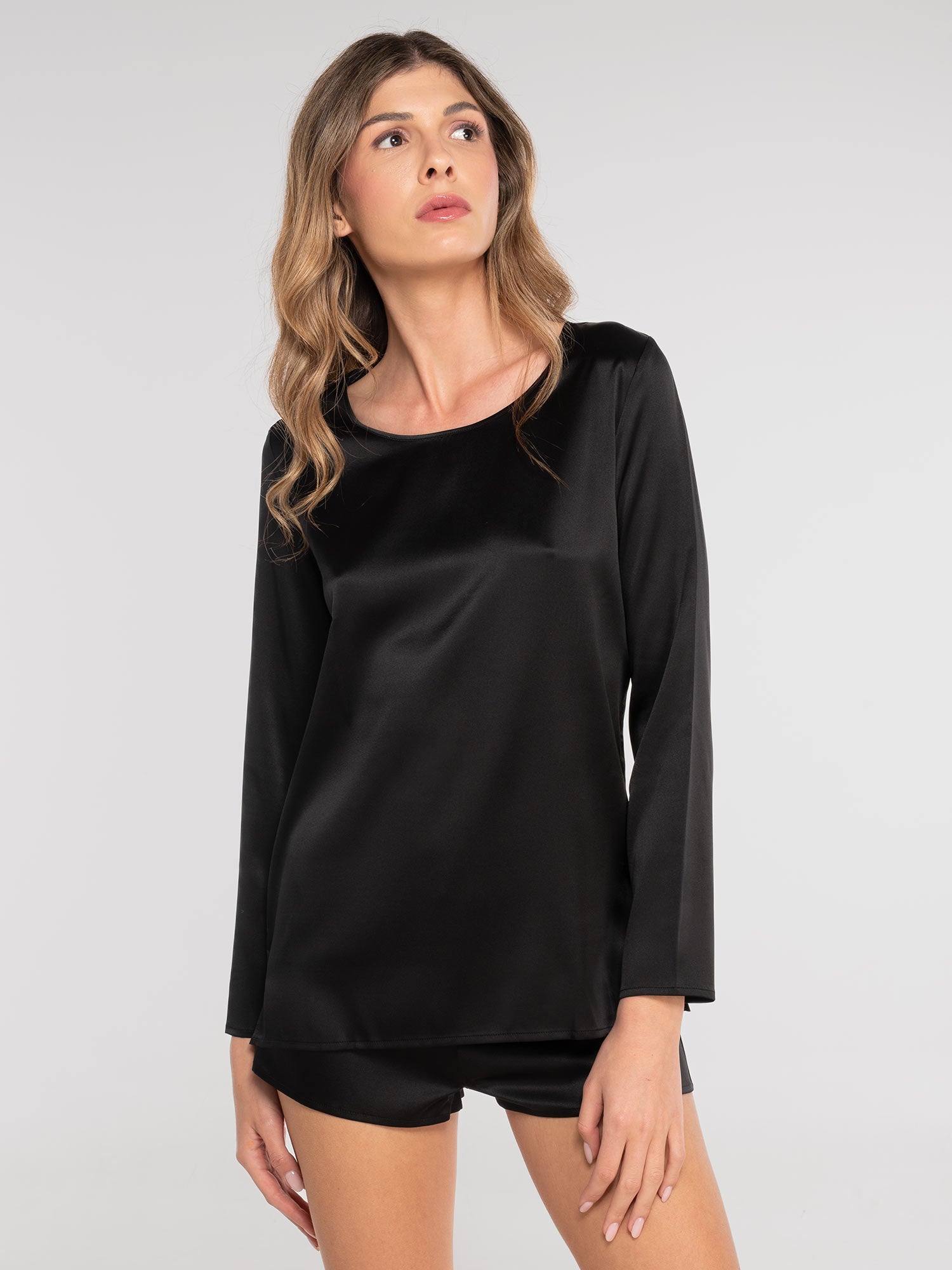 قميص، بأكمام طويلة، PURE SILK STRETCH 