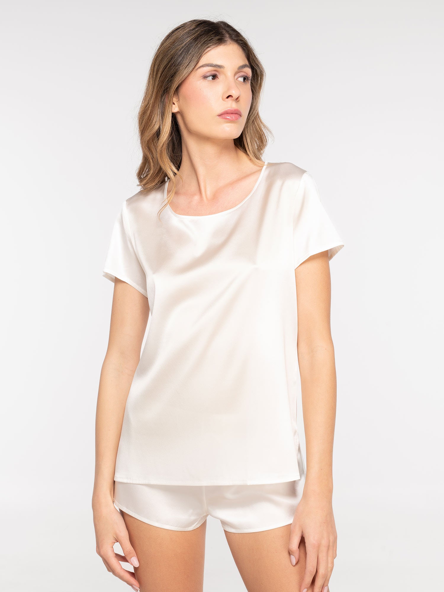 قميص، بأكمام قصيرة، PURE SILK STRETCH 