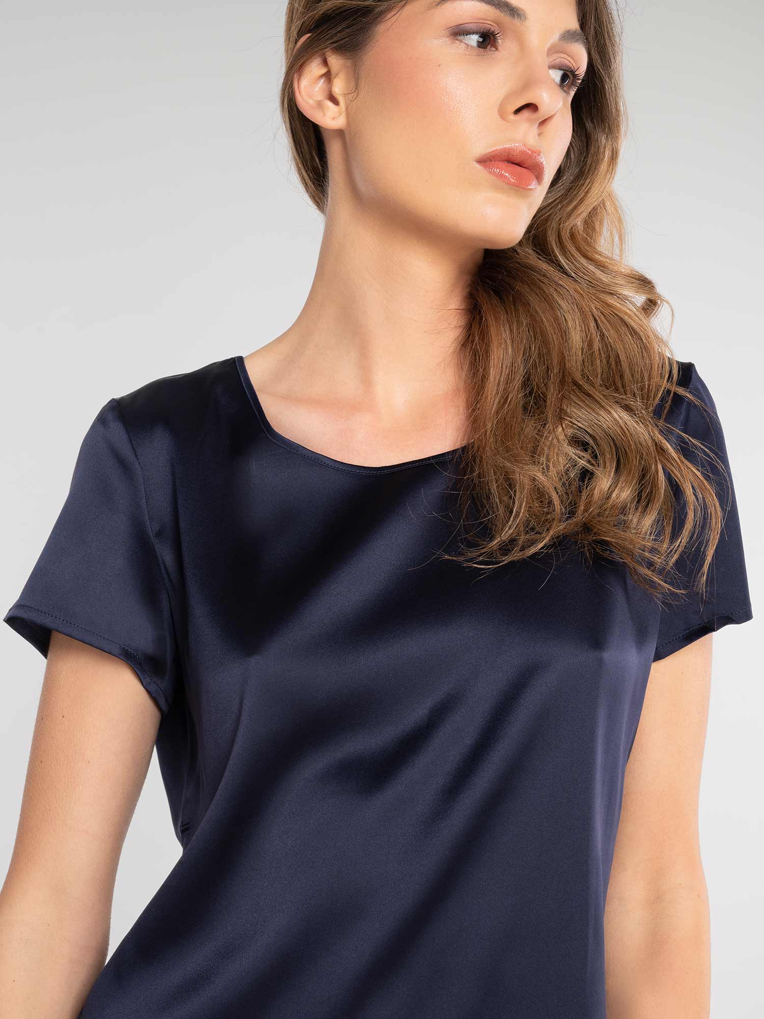 قميص، بأكمام قصيرة، PURE SILK STRETCH 