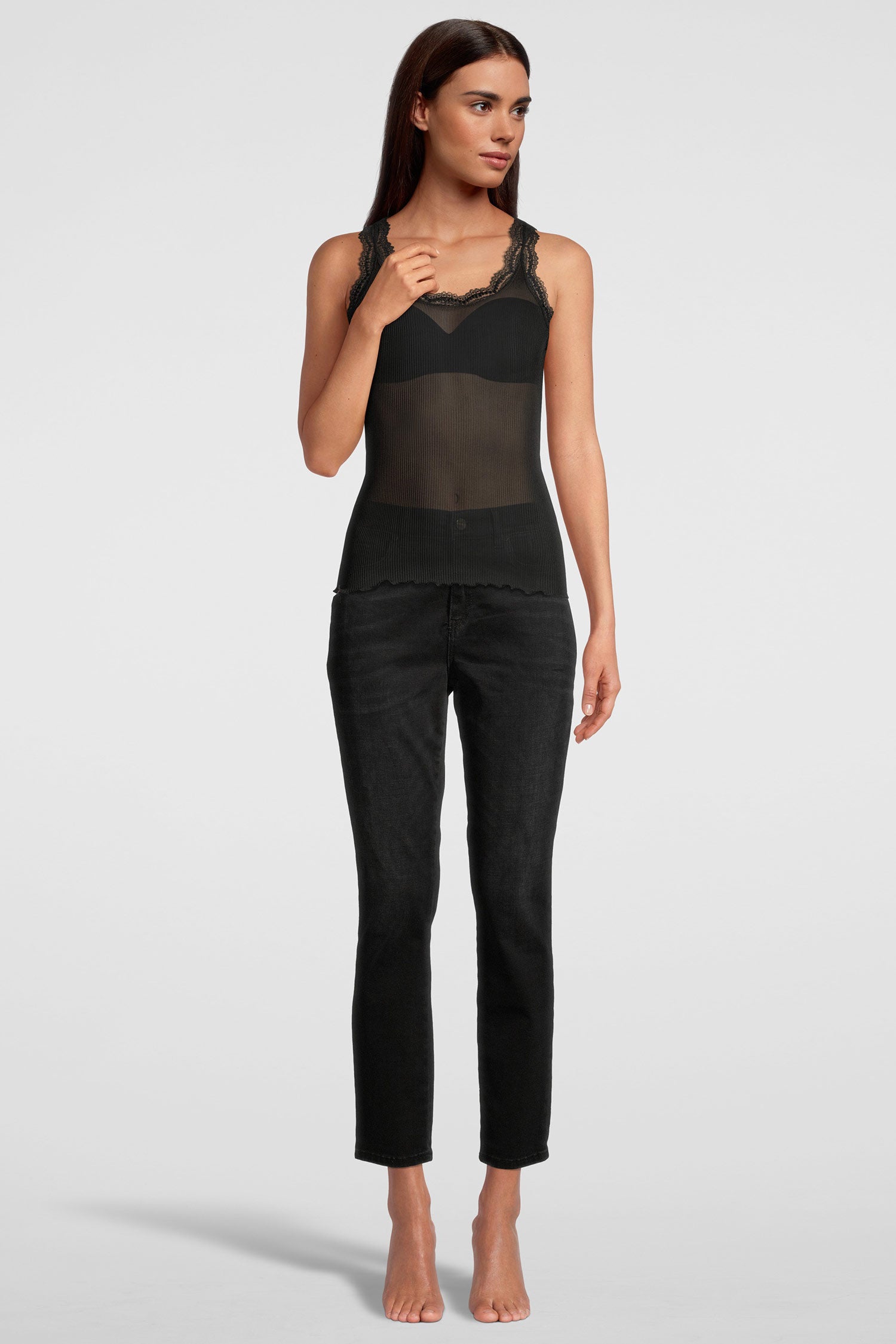 Tank-顶部 配有“Dentelle de Calais®”蕾丝，PURE SILK 