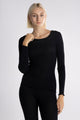 Long-sleeve shirt, round neck, with satin trim, WOOL AND SILK 