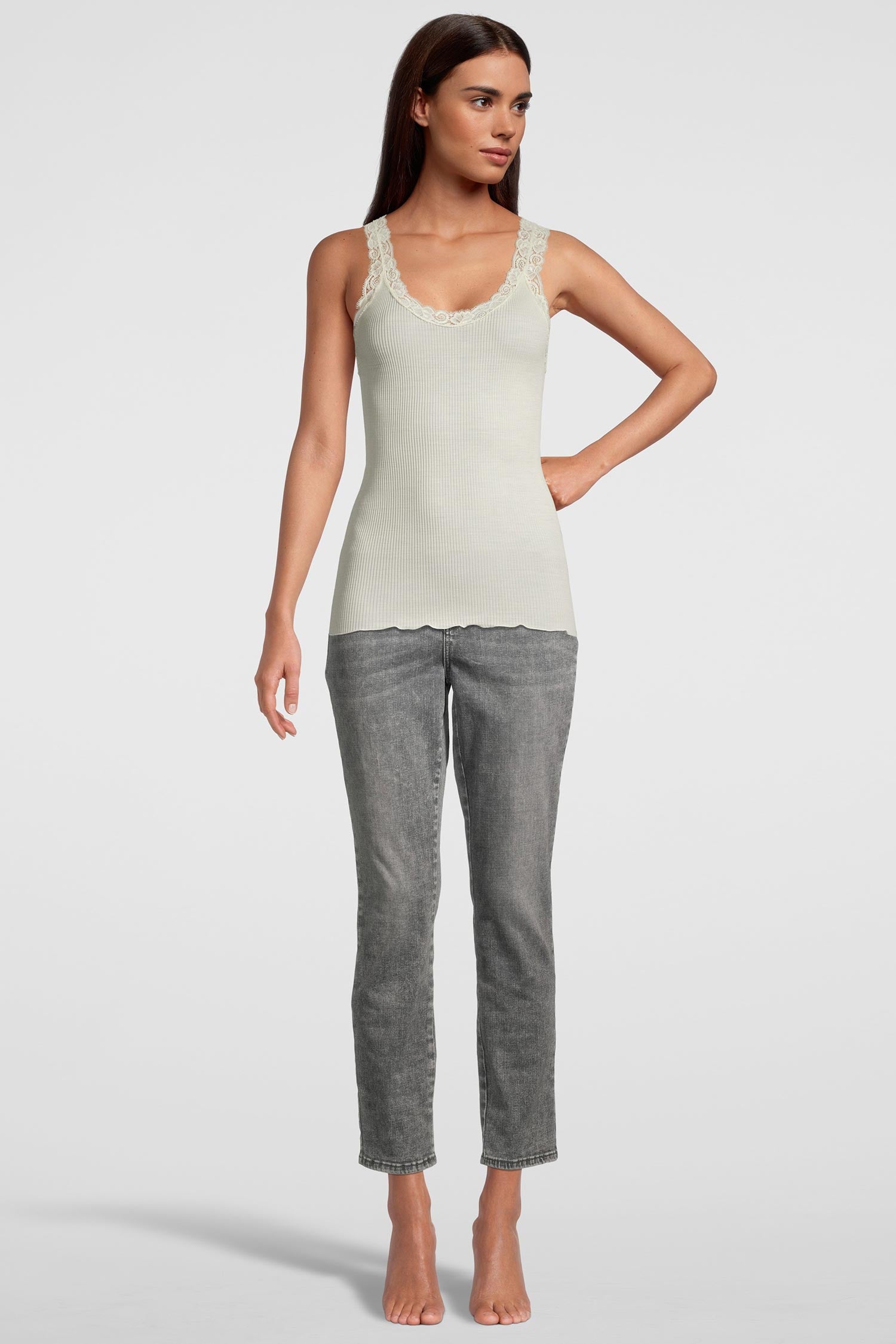 带有蕾丝的背心-顶部, WOOL AND SILK 