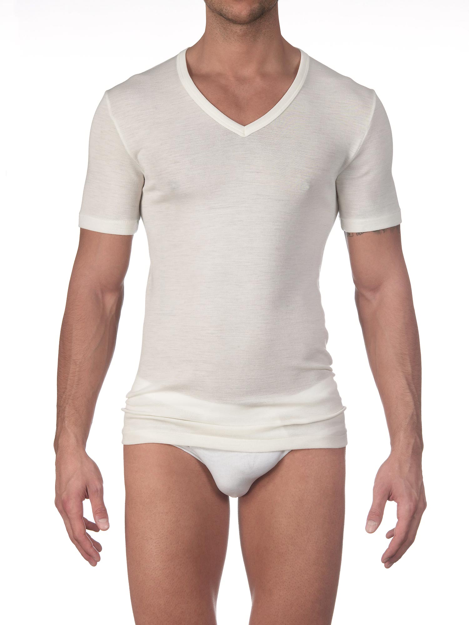 تي شيرت، ياقة على شكل V، EXTRA FINE MERINO WOOL SUPER 100S 