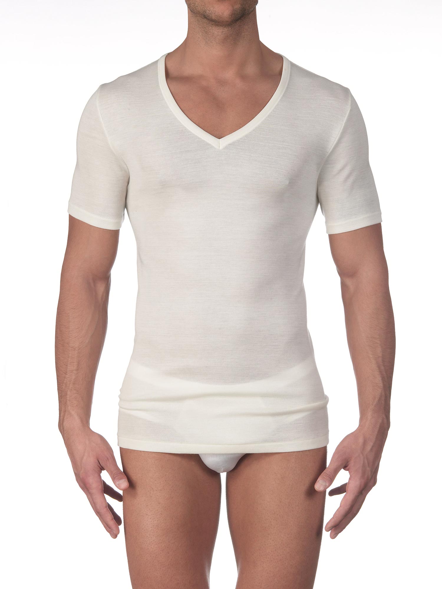 T-Shirt, V-Neck, MERINO WOOL AND SILK 