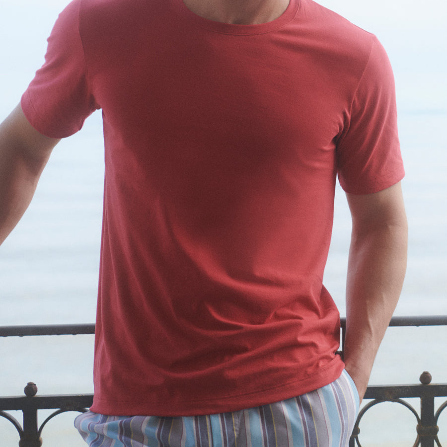 T-Shirt, O-Neck, LIVING, in rot – Sale! Grössen M und XL